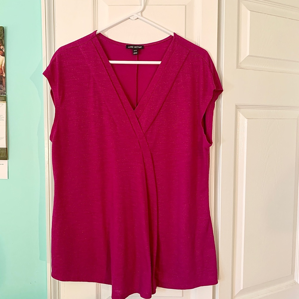 Lane Bryant Magenta Surplice Cap-Sleeve Tunic